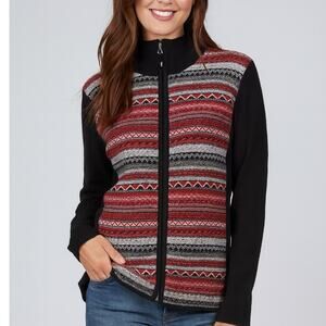 Obermeyer Striped Mock Neck Full Zip Cardigan Sweater